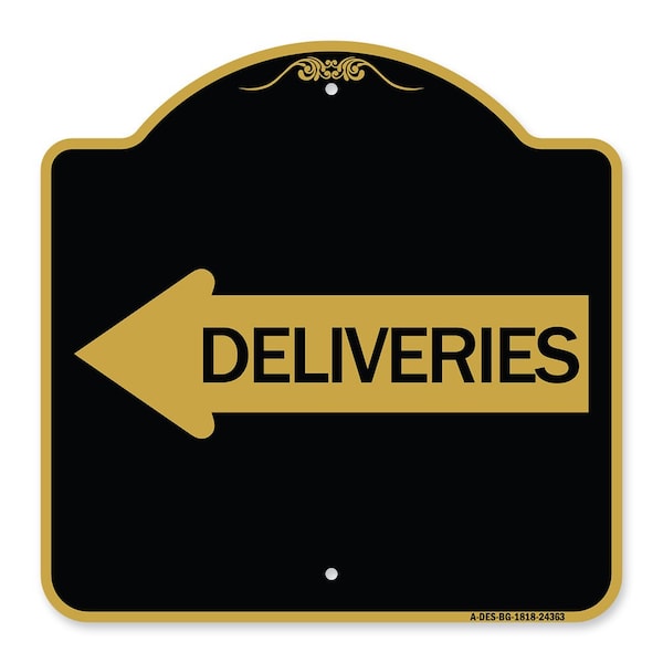 Signmission Designer Series Deliveries W/ Left Arrow, Black & Gold Aluminum Sign, 18" x 18", BG-1818-24363 A-DES-BG-1818-24363 - main